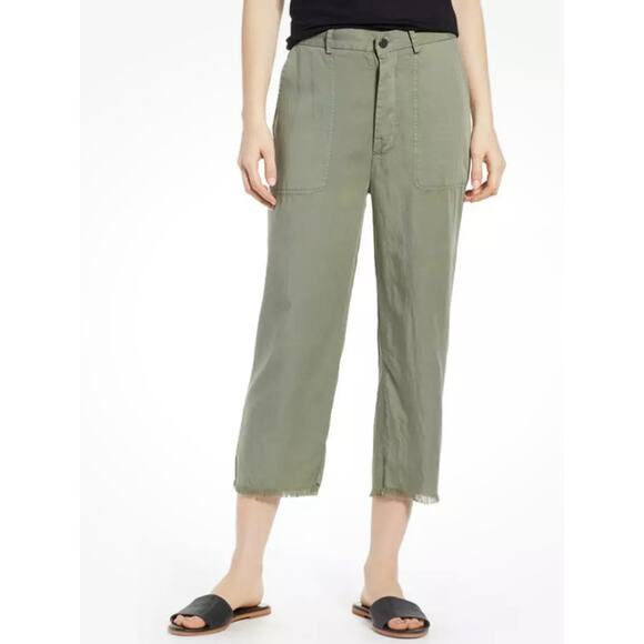 DL1961 Lorimer High Waist Crop Straight Leg Frayed Hem Pants Olive Green S - Picture 1 of 10